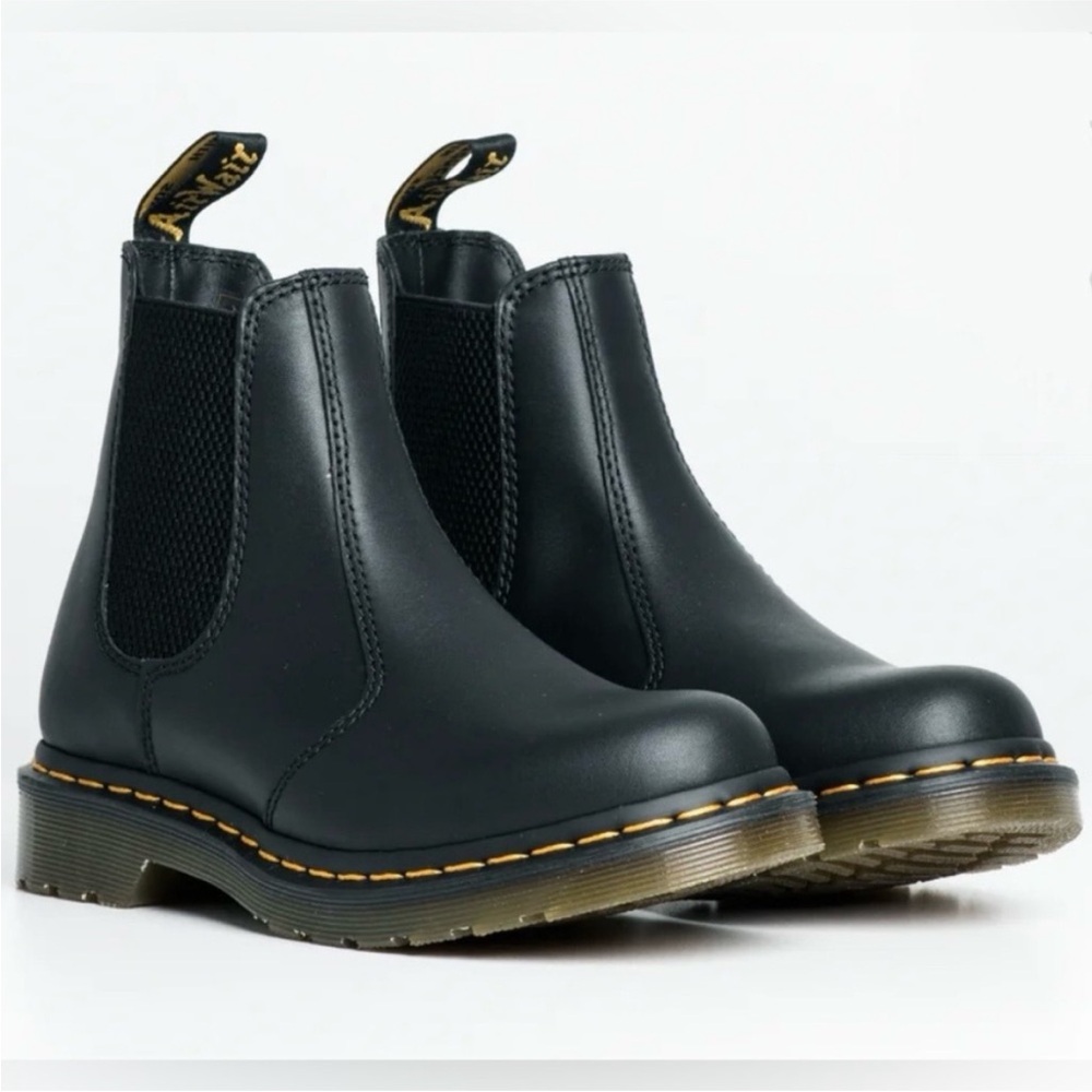 Dr. Martens Black Chelsea Ankle Boots with Yellow Stitching